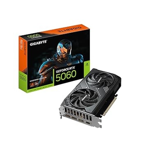 GIGABYTE GeForce RTX 5060 WINDFORCE MAX OC 8GB GDDR7, PCIe 5.0 Graphics Card – Blackwell DLSS 4, 3840 CUDA Cores, 2512 MHz Boost Clock, 128-bit, HV Fans