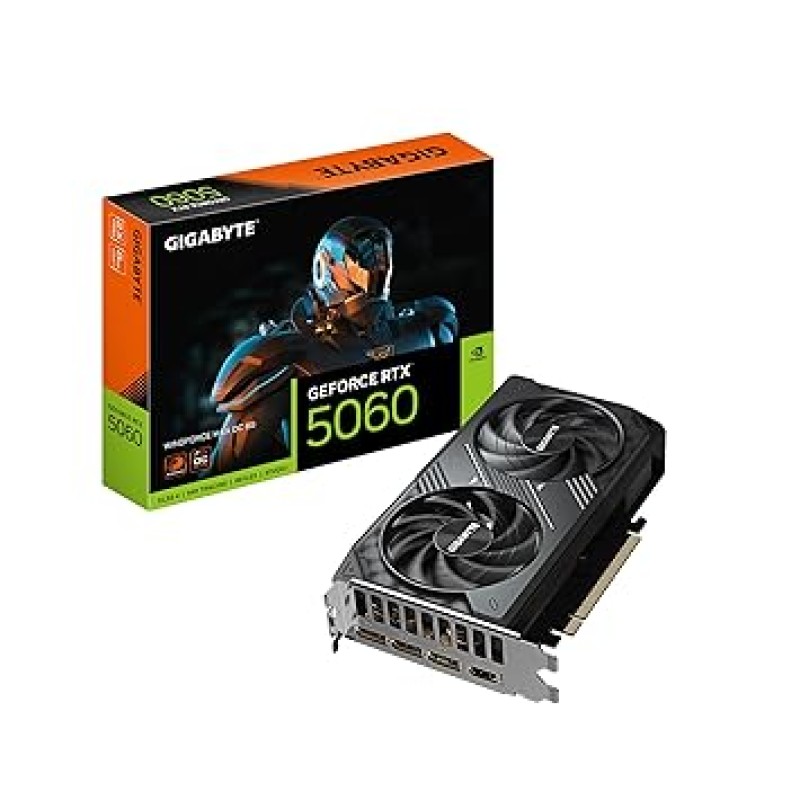GIGABYTE GeForce RTX 5060 WINDFORCE MAX OC 8GB GDDR7, PCIe 5.0 Graphics Card – Blackwell DLSS 4, 3840 CUDA Cores, 2512 MHz Boost Clock, 128-bit, HV Fans