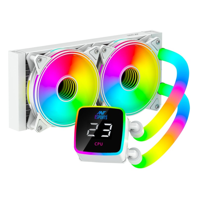 Ant Esports ICE Glow 240 ARGB 240mm ARGB Liquid Cooler/AIO with Display and ARGB Tubes - White | Support Intel & AMD CPU Socket AM5, AM4, AM3, LGA1700, 1200, 2066, 1151 | Evaporation-Proof Tubing