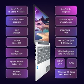 Acer Aspire 3 (2025) Intel Core i5 13th Gen 1334U - (16 GB/512 GB SSD/Intel UHD Graphics/Windows 11 Home) Thin and Light Laptop/15.6