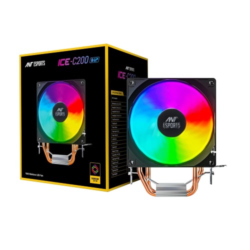 Ant Esports ICE-C200 CPU Cooler/CPU Fan with Rainbow LED Fan | Support - Intel LGA1150, LGA1151, LGA1155, LGA1156, LGA1200, LGA1700 & AMD FM1, FM2, AM2, AM3, AM4