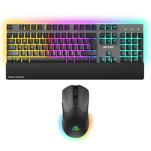 Ant Esports KM500 Pro Wireless Gaming Keyboard and Mouse Combo, LED Backlit Rechargeable 2000mAh Battery, Mechanical Feel Anti-ghosting Keyboard + 6D 3200DPI Mice for PC Gamer (Black)